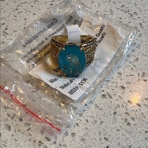 BP Gold Ring with Blue Stone SIZE 6